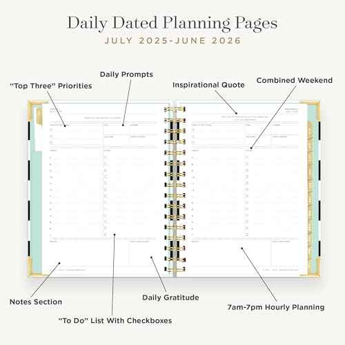 Day Designer 2025-26 Mini Daily Planner, July 2025 - June 2026, 6x8.125 Page Size, Glossy Laminated Cover (Black Stripe)