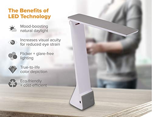 Bostitch Rechargeable LED Desk Lamp Gray, 3 Color Temperatures, Portable & Foldable