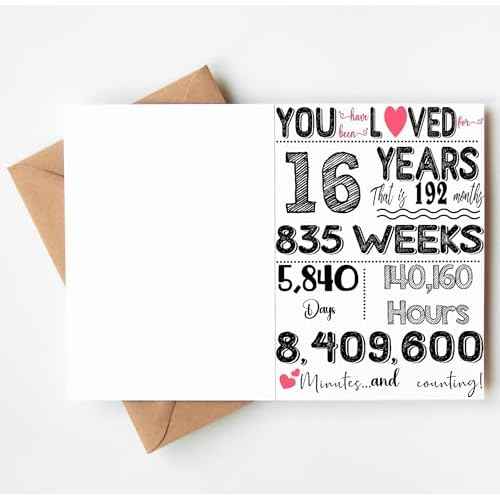 16th Birthday Card, Birthday, Decorations Party Supplies - Folded Card for Him, Her, Women, Men, Boys, Girls include Envelope, Sticker - Blank Inside - Unique Gift For 16 Years Old (5"x7") by PICCAFI