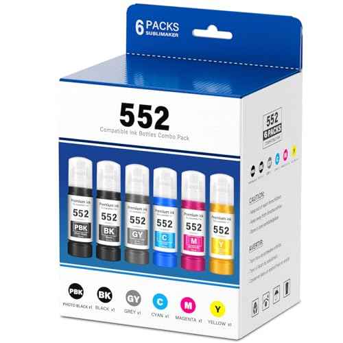 552 Ink Refill Bottles 6 Pack (NotSublimation Ink) Compatible Replacement for Epson Ecotank Photo ET-8550 ET-8500 ET8550 ET8500 8550 8500 Printer, T552 Ink Refill Bottles (BK Pigment, PB C M Y GY Dye)