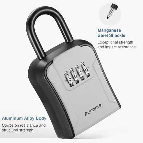Puroma Lock Box for Keys with Code, Portable Wall-Mounted Storage Resettable Combination Key Lockbox, Outside Safe Security Box for House, Apartment, Office Key Storage (1 Pack,Gray)