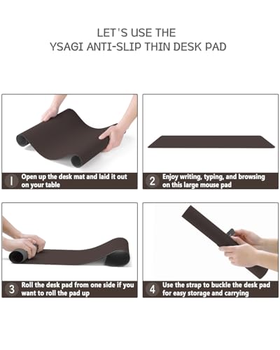 YSAGi Dark Brown Non-Slip Leather Desk Pad 31.5x15.7 inch Waterproof Mouse & Keyboard Mat