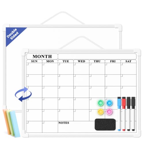 Lumspax White Wall Calendar 16x12 inches with Sticky Notes - Small Dry Erase Board for Kitchen & Office, Double-Sided, Plastic Frame, Variation: White 12"W x 16"H