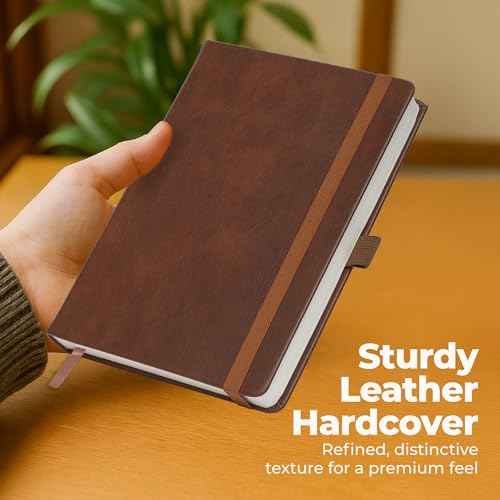 Lined Leather Bound Journal Notebook, A5 Hardcover - Brown 5.8x8.3" - Thick 300 Pages College Ruled Paper Journals for Men and Women - Personal and Professional Note Book for Writing & Journaling