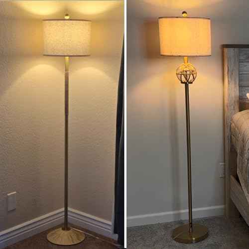Oneach 61.5" Modern Floor Lamp for Living Room, Gold Boho Standing Lamp with Rattan Glass Design, Rotary Switch, Farmhouse Tall Lamps for Bedroom Office Dining Room (Without Bulb)