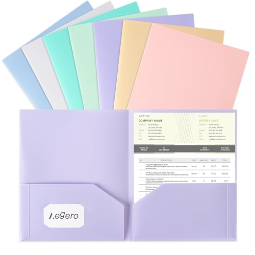Aegero 7 Pack Plastic Pocket Folders - Sweet Colors, Letter Size, Durable Office & School Organizer
