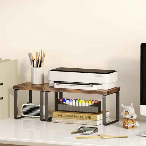 Homeiju Wooden Desktop Organizer Shelf, 2-Tier Adjustable Freestanding Bookshelf Desk Shelf, Stackable Desk Organizer for Office, Dorm, Bedroom, Space Saving, Easy Assembly, Rustic Brown (1 Pack)