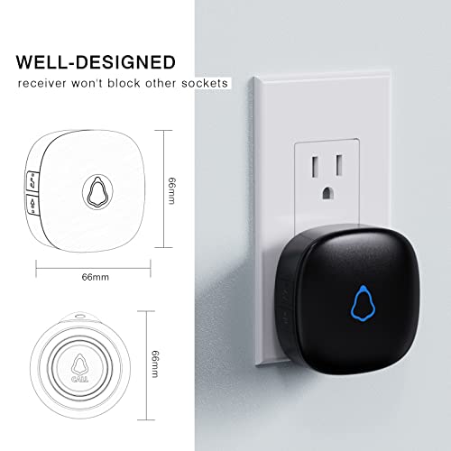 Wireless Caregiver Pager System with Call Button & Receiver - Black - 1500FT Range, Waterproof, Expandable