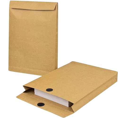 50 Pack Expandable Large Kraft Envelopes, 9.3" x 13" Big Mailing Envelopes Hook-and-Loop Closure Anti Tear Catalog Envelopes for Business Office Paper Documents File Storage - Brown