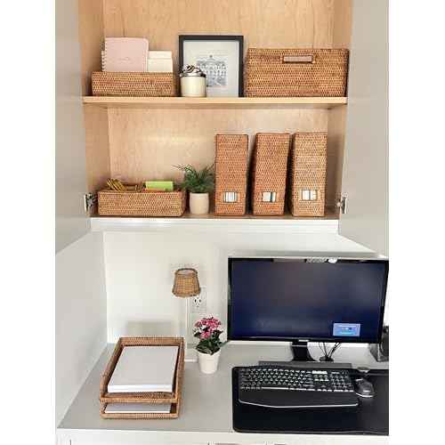 KOUBOO La Jolla Rattan Stackable Letter Tray, Paper Organizer, File Tray, Paper Tray, Desk Tray, Office Supplies, Paper Storage Classroom Organizer, Honey Brown