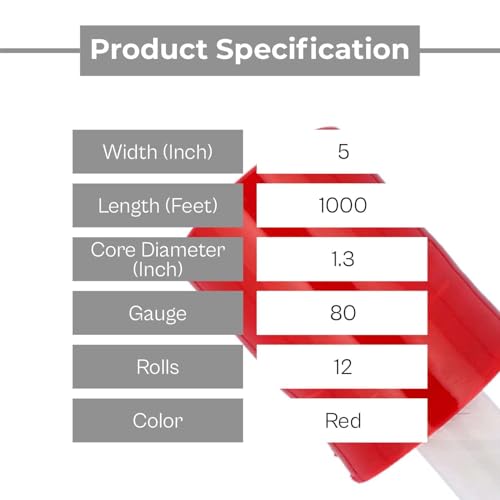 PSBM Dark Red Mini Stretch Film/Wrap with Handle 5" x 1000' 80 GA 12