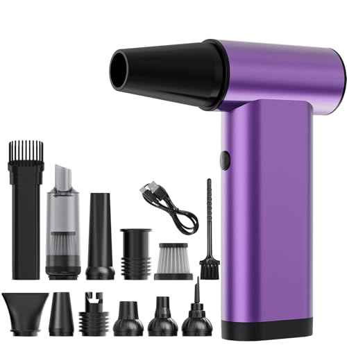 Compressed Air Duster 180000RPM, 3 in 1 Aluminum Electric Duster Brushless Motor, Mini Cordless Air Blower 3-Gear Adjustable, Turbo Jet Fan with Light, Handheld Vacuum Cleaner for PC/Car/Outdoor/Home