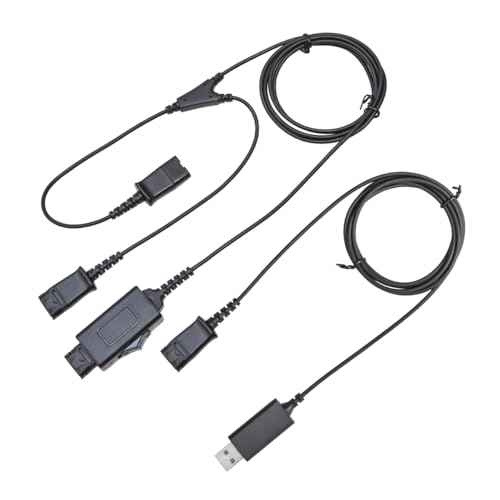 daily headset Y-Splitter Adapter Y-Training Cable with Mic Switch Compatible with Plantronics QD, Other End USB Type A Plug 8 FT
