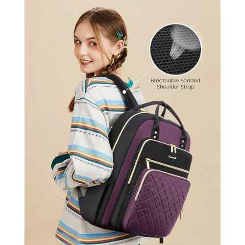 LOVEVOOK Laptop Backpack for Women with Giant Tumbler Holder Pocket, 15.6 Inch Water Resistant Lightweight Daypacks for College Work Business, Nurse Teacher Computer Bags, Purple Black