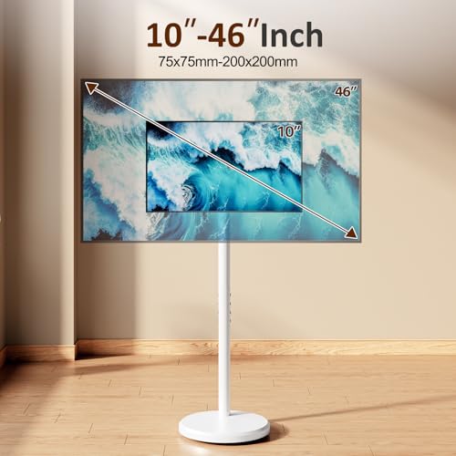 Mobile TV Cart Rolling TV Stand for 10-46 Inch Flat/Curved Screen Up to 88lbs, Height Adjustable Portable TV Cart with Tilting and Rotating, TV Stand with Wheels, Max VESA 200x200mm (White)