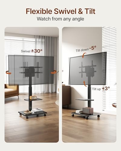 ECOTINY Steel Base Rolling TV Stand for 37-86 Inch TVs up to 110 lbs - Black