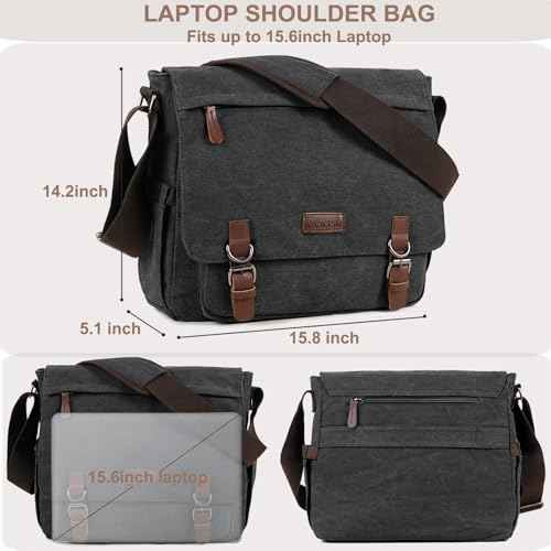 Canvas Messenger Bag for Men Women,Travel Satchel Shoulder bag 15.6 Inch Laptop Bag briefcase Business