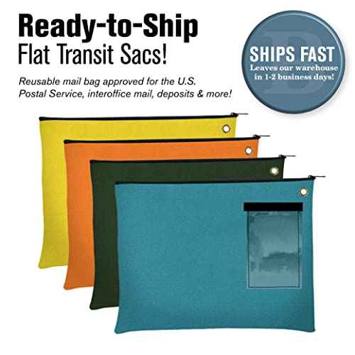 BankSupplies Canvas Interoffice Mailer, 14 oz. - 14W x 11H - Teal - Transit Bag - Large Zipper Bag with Grommet - Use with Padlock or Zip Tie for Security - Interoffice Mail Bag