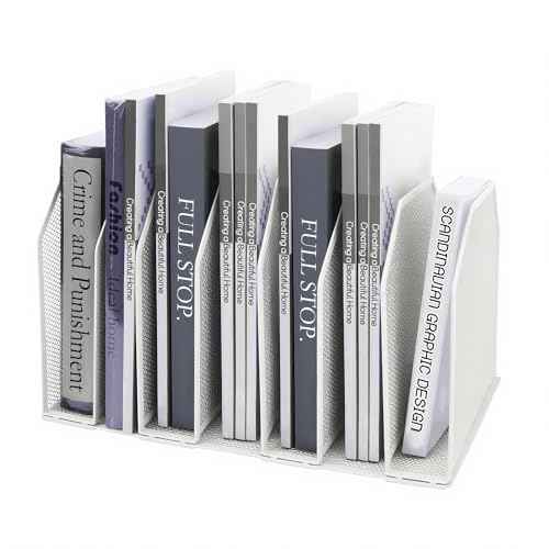 Adjustable Desk File Organizer,Detachable Office Folder Organizer,Compact Vertical Desk File Holder,Wrought Iron Paint,Suitable for Home, School, Office Classrooms (White - 7 grids)