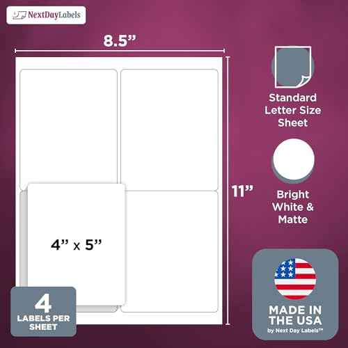 NextDayLabels ? 4¡± x 5¡± Rectangular Sticker Labels for Printer - White Laser/Inkjet Printer Labels Return Address Labels Shipping Label Stickers (250 Sheets, 4 Per Sheet, 1000 Labels)