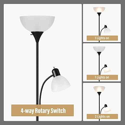 Floor Lamp with Reading Light, 72" Tall Lamp for 2 Head, Standing Lamps for Living Room, Bedroom, Corner, Office. No Bulbs