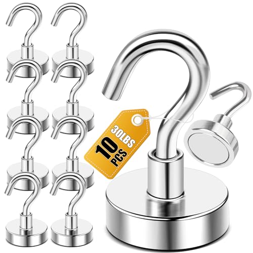 DIYMAG Silver Magnetic Hooks 10 Pack 0.63in, Strong 30lb Capacity for Cruise, Cabin, Ship, Office, Refridge