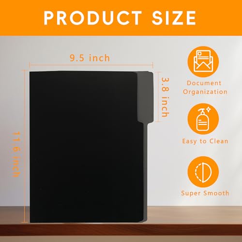 100 Packs Black File Folder,File Folders Letter Size,1/3-Cut Tabs,8.5x11 File Folders for Office,School and Home,Organizer File Folder