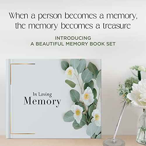 7 pcs Guest Book Set, Funeral Guest Book, Includes: Guestbook, 50 Memory Cards, Ball Pen+Pen Stand, Table Sign, Card Box, Mailer Box, Celebration of Life Guest Book, Registry Book, Memory Book