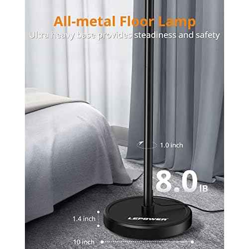 LEPOWER Industrial Floor Lamp, 3 x 800LM LED Edison Lamps Included, Floor Lamp for Bedroom with 90¡Æ Multi Head, Dimmable Floor Lamps Black for Office, Bedroom, Farmhouse Decor