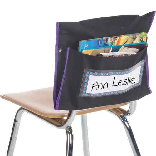 Really Good Stuff Classic Student Book Collection Chair Pockets ? 6 Pack ? Black/Purple