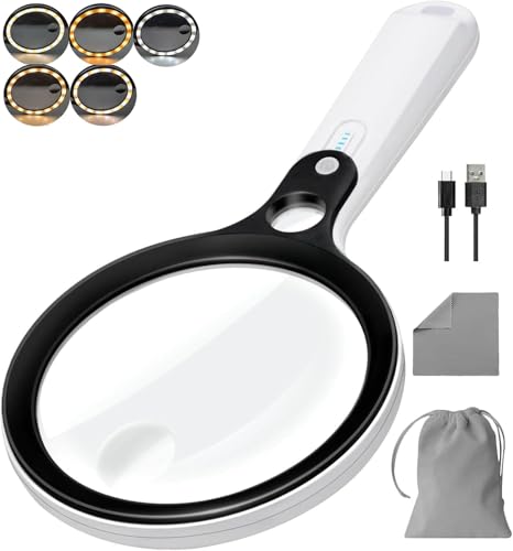BASEJKCO White Handle 10X 20X 45X LED Magnifying Glass with 48 Lights