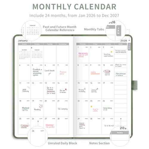 AHGXG Pocket Calendar 2026-2027 for Purse, Monthly Small Planner 2026-2027, Mini Size 3.9" x 6.7", 2 Year Monthly Planner (Jan 2026 - Dec 2027), Leather Hardcover, Sage Green