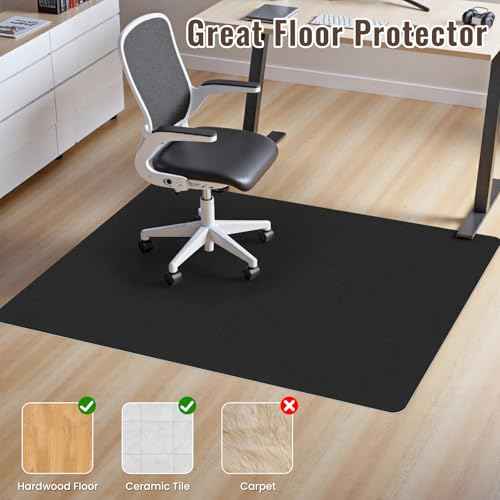 Sycoodeal Office Chair Mat for Hardwood Floor,Slip Resistant Floor Mat for Office Computer Gaming Chair,Heavy Duty Floor Protector for Rolling Chairs,Easy to Clean,Black(48"x60")