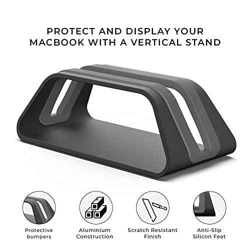 HumanCentric Vertical Laptop Stand Compatible with MacBook Pro and MacBook Air, Holder for Personal Computer Desk Stand, Aluminium, Exchangeable Inserts to Fit Different Device Models, Black