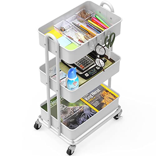 Simple Houseware White 3-Tier Heavy Duty Metal Utility Rolling Cart