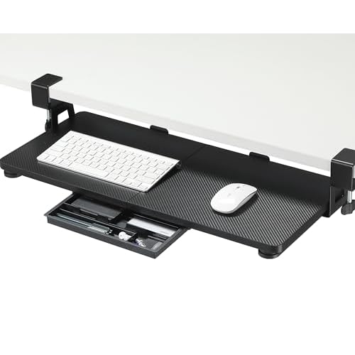 ETHU Keyboard Tray Under Desk, 26.77" X 11.81" Large Size Keyboard Tray with C Clamp-on Mount Easy to Install, Computer Keyboard Stand, Ergonomic Keyboard Tray for Home and Office (Carbon)