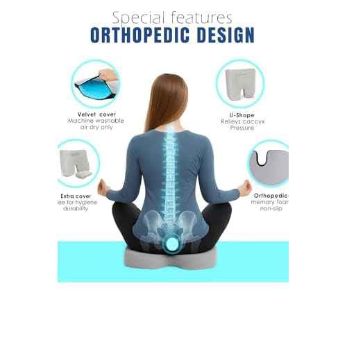 Orthopedic Seat Cushion for Tailbone & Sciatica Pain Relief ? Ergonomic U-Shaped Memory Foam Chair Pad for Office, Car & Home ? Coccyx Support, Back & Hip Comfort, Free Extra Washable Cover
