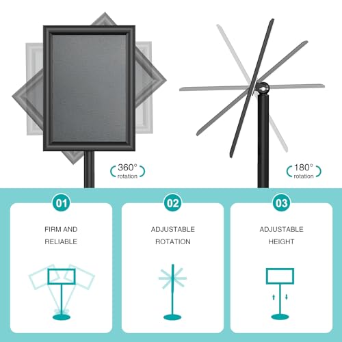 Sign Stand 11x17 inch, Adjustable Floor Standing Sign Holder, 360¡Æ Rotation Sign Holder Stand with Snap-Open Frame, Outdoor Indoor Pedestal Sign Holder Display