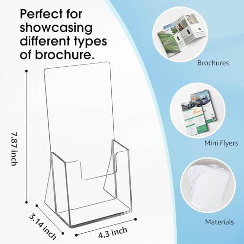 MaxGear Acrylic Brochure Holder 4 Inch, Clear Plastic Countertop Literature Holders, Trifold Flyer Display Stand for Pamphlets, Booklets, Magazines, Menus, Multi Purpose Organizer For Office, 12 Pack
