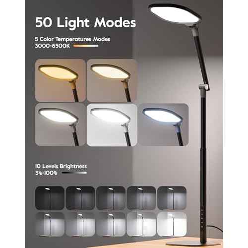 Led Desk Lamps for Home Office with Base, Tall Desk Lamp with 50 Light Modes & Memory and Timer Func Computer Light, Flexible Adjustable Table Lamps for Video Conference, Architect or Study( Black)