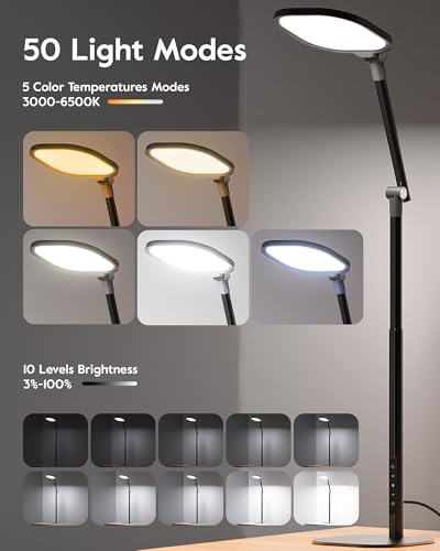 LitONES Tall LED Desk Lamp Black, Eye-Care, 50 Light Modes for Home Office