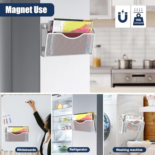 2 Pockets Magnetic File Holder for File Cabinets, Folder Holder Organizer- No Drilling Paper Document Holder, Large Capacity Office Hanging Magazine Rack for Refrigerator, Whiteboard, Office, Kitchen