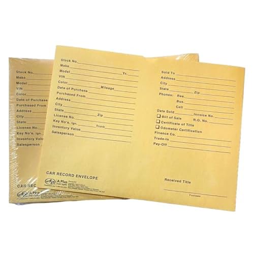 A Plus Car Record Envelope #19 Vehicle Dealer Jackets, 100 Quantity, Buff (W3)