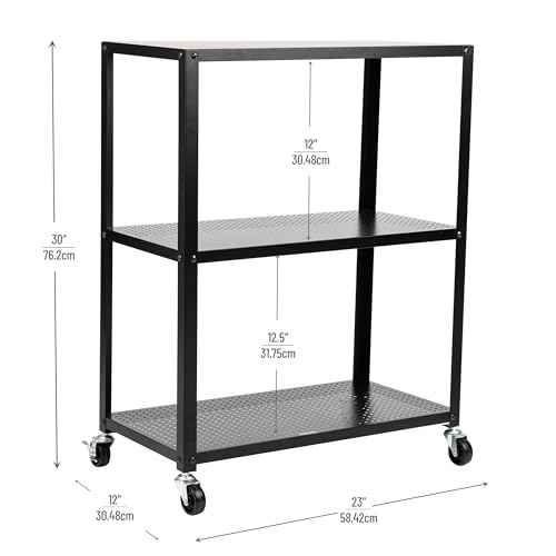 Mind Reader Rolling Cart, Rolling Cart, Microwave Stand, 3-Tier, Coffee Cart, Office, Metal, 23" L x 12" W x 30" H, Black