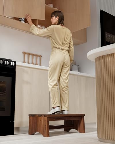 FANATU Walnut Wooden Step Stool 26-Inch Extra Wide Heavy Duty Support 375 lbs