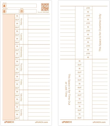 uPunch 100 Time Cards for CR1000 Digital Time Clock and Stamp