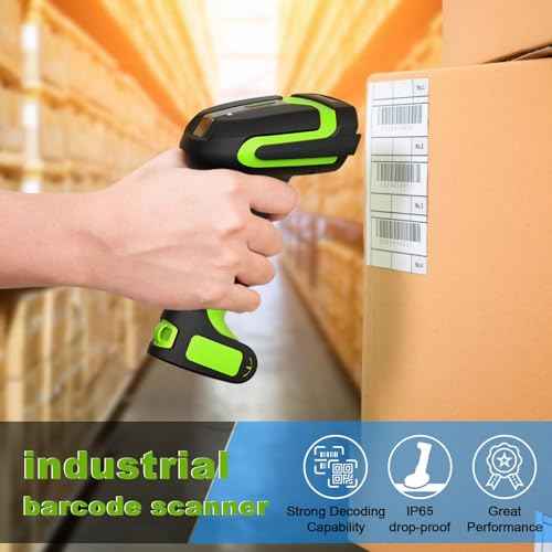 Industrial 433Mhz Wireless Barcode Scanner with Charging Cradle,IP65 Drop-Proof 2-in-1 Bluetooth and 433Mhz Barcode Reader for Laptop Desktop Tablet Android iOS,ipad