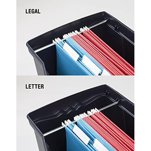 Storex Legal File Box with Organizer Lid ? Plastic Office File Storage Box for Letter and Legal Hanging Folders, Obsidian, 1-Count (61510A01C)