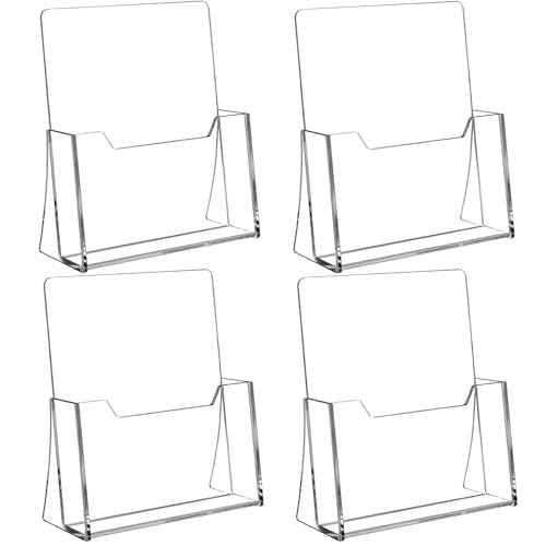 Acrylic Brochure Holder 8.5 x 11 inch 4 Pack, Clear Acrylic Plastic Flyer Holders for Literature Magazine Pamphlet Booklet Menu Journals Display Stand Desk Holder Countertop Organizer
