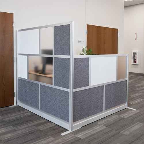 FSE 373-MW-7070-FWCG Modular Room Divider Wall System - 70" x 70" Starter Wall - Silver Frame, Whiteboard